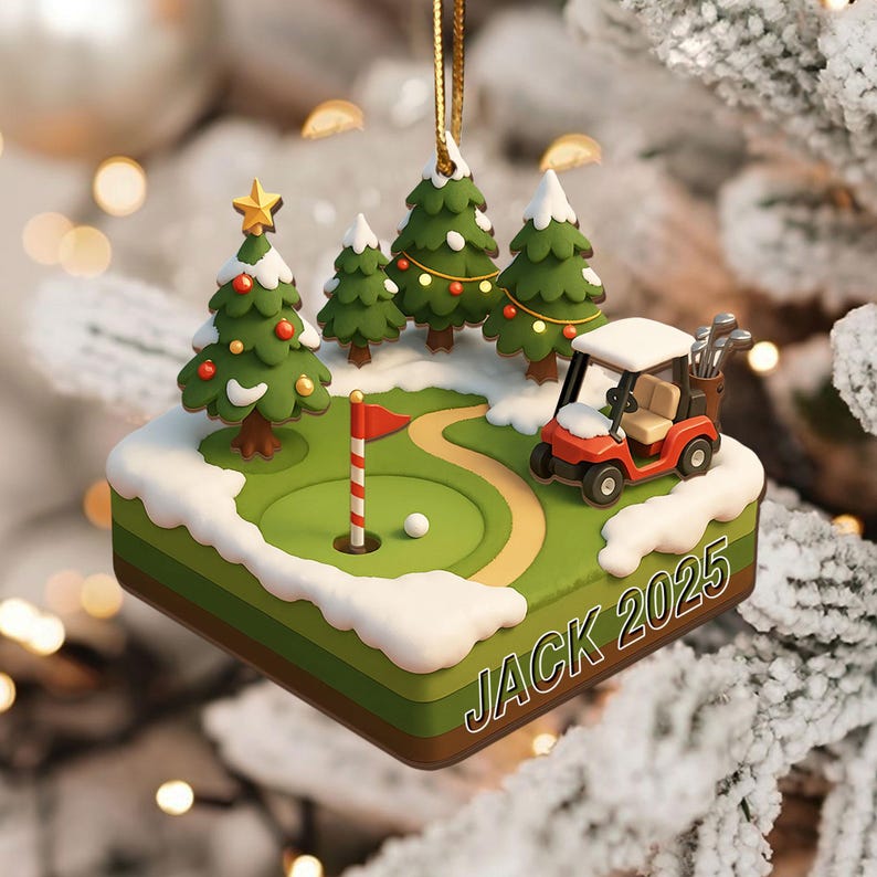 Golf Course 3 Layered Wooden Ornament, Golf Club Gift Christmas Ornament, Golf Cart Gift For Golf Lover, Golfer Gift, Golfer Dad Keepsake