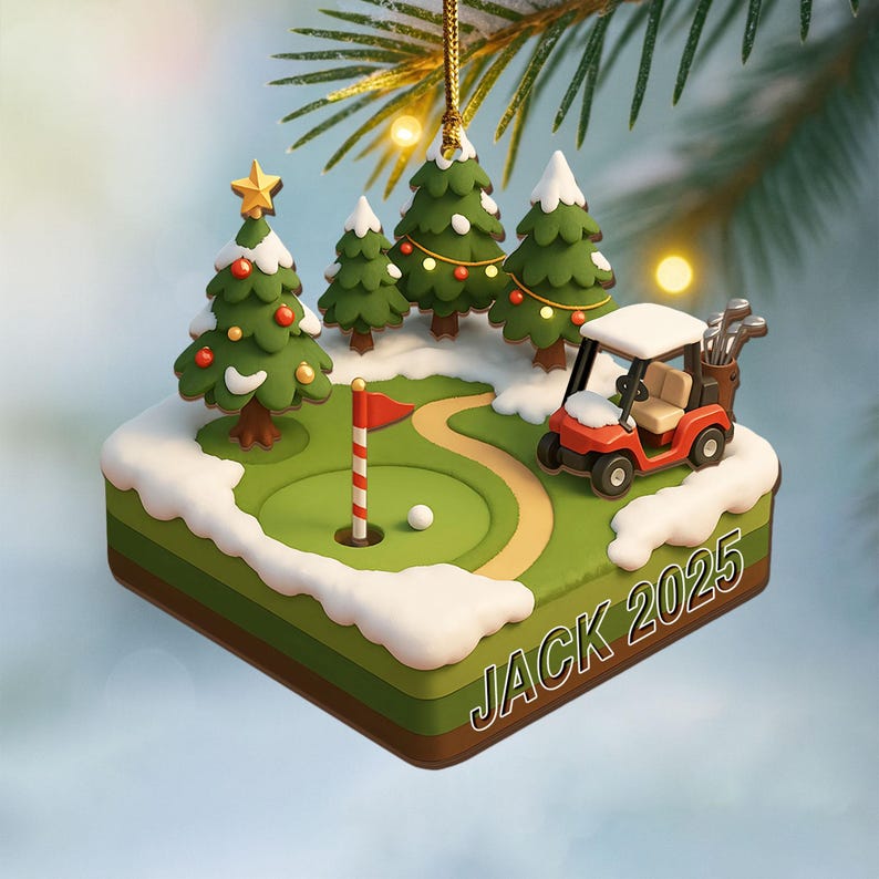 Golf Course 3 Layered Wooden Ornament, Golf Club Gift Christmas Ornament, Golf Cart Gift For Golf Lover, Golfer Gift, Golfer Dad Keepsake