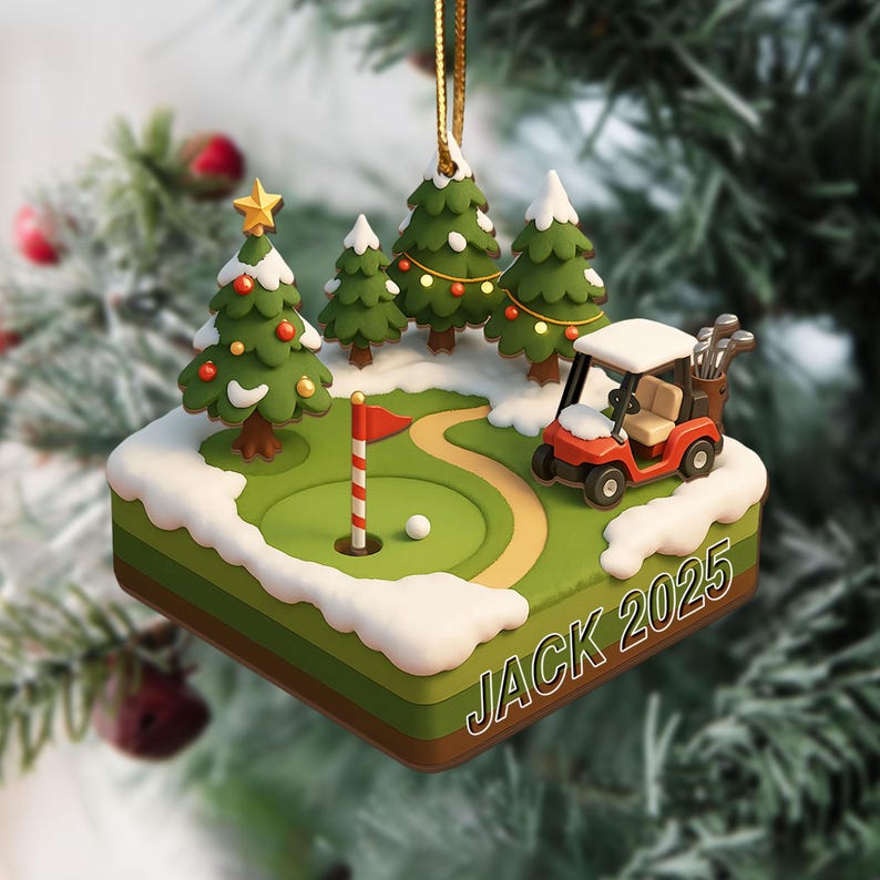 Golf Course 3 Layered Wooden Ornament, Golf Club Gift Christmas Ornament, Golf Cart Gift For Golf Lover, Golfer Gift, Golfer Dad Keepsake