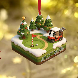 Golf Course 3 Layered Wooden Ornament, Golf Club Gift Christmas Ornament, Golf Cart Gift For Golf Lover, Golfer Gift, Golfer Dad Keepsake