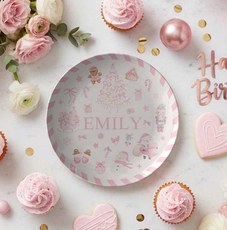 Personalized Pink Christmas Plate, Holiday Keepsake Gift