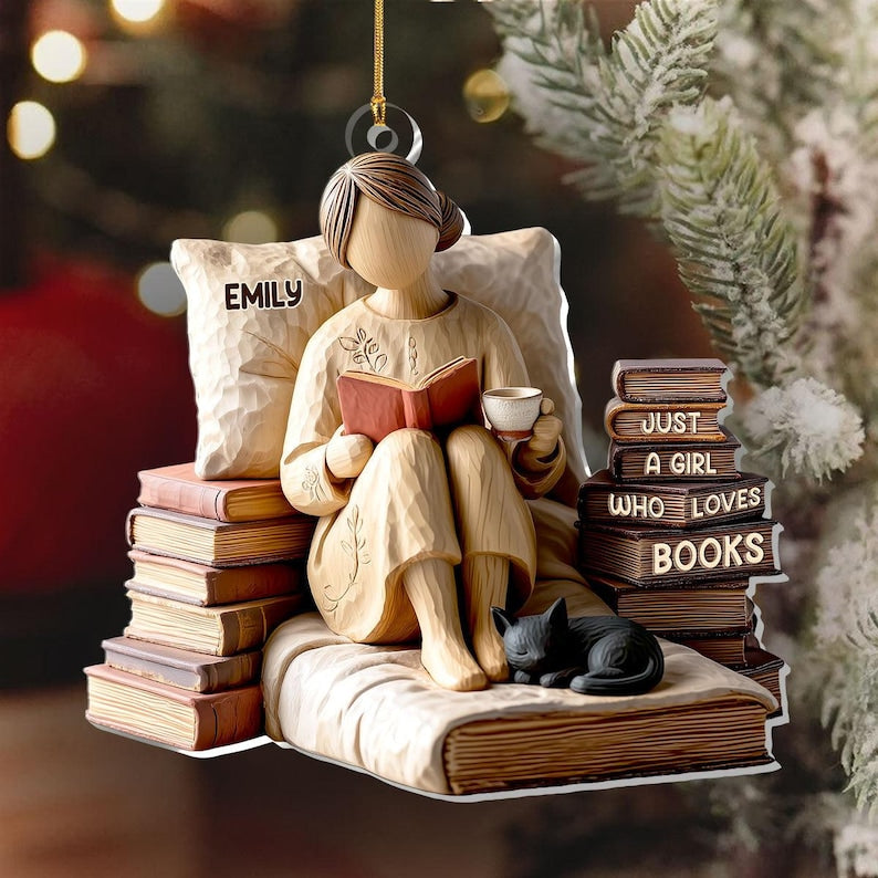 Just A Girl Who Loves Books Ornament, Personalized Acrylic Reading Gift for Bookworms, Cozy Library Christmas Decoration, Bookish Keepsake