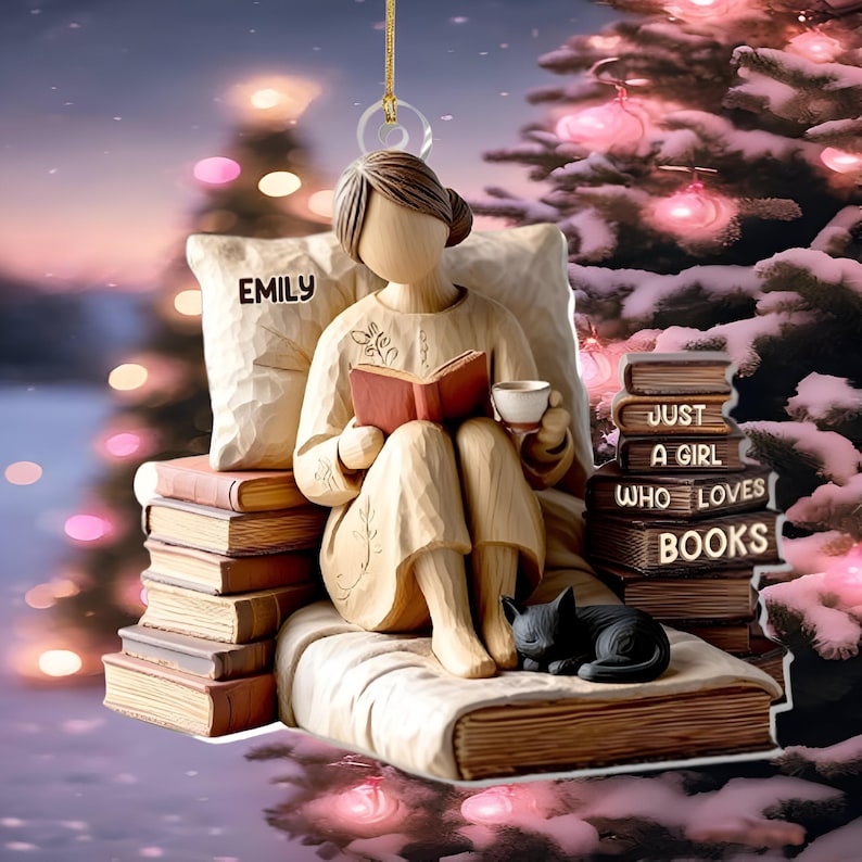 Just A Girl Who Loves Books Ornament, Personalized Acrylic Reading Gift for Bookworms, Cozy Library Christmas Decoration, Bookish Keepsake
