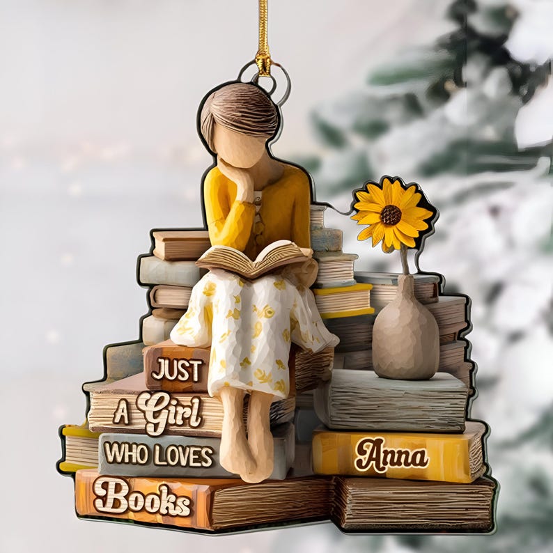 Personalized Book Lover Ornament, Just A Girl Who Loves Books Acrylic Gift, Custom Reading Themed Christmas Ornament, Cozy Bibliophile Decor
