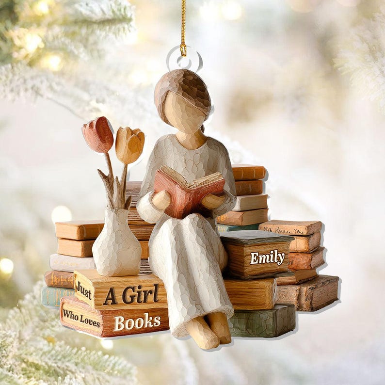 Personalized Ornament for Bookworms, Just A Girl Who Loves Books Acrylic Gift, Cozy Reading Vibes, Christmas Decoration for Bibliophile Girl