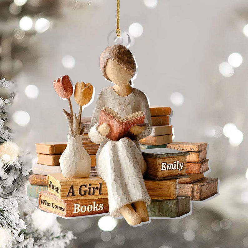 Personalized Ornament for Bookworms, Just A Girl Who Loves Books Acrylic Gift, Cozy Reading Vibes, Christmas Decoration for Bibliophile Girl