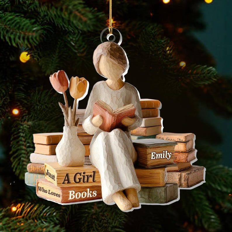 Personalized Ornament for Bookworms, Just A Girl Who Loves Books Acrylic Gift, Cozy Reading Vibes, Christmas Decoration for Bibliophile Girl