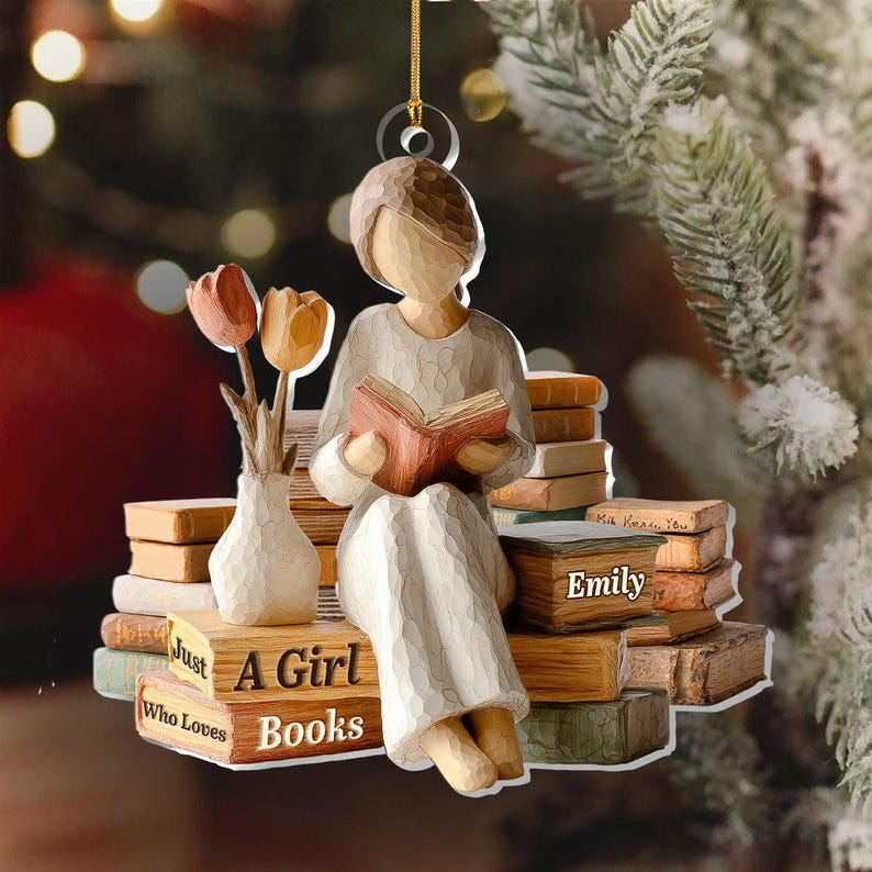 Personalized Ornament for Bookworms, Just A Girl Who Loves Books Acrylic Gift, Cozy Reading Vibes, Christmas Decoration for Bibliophile Girl