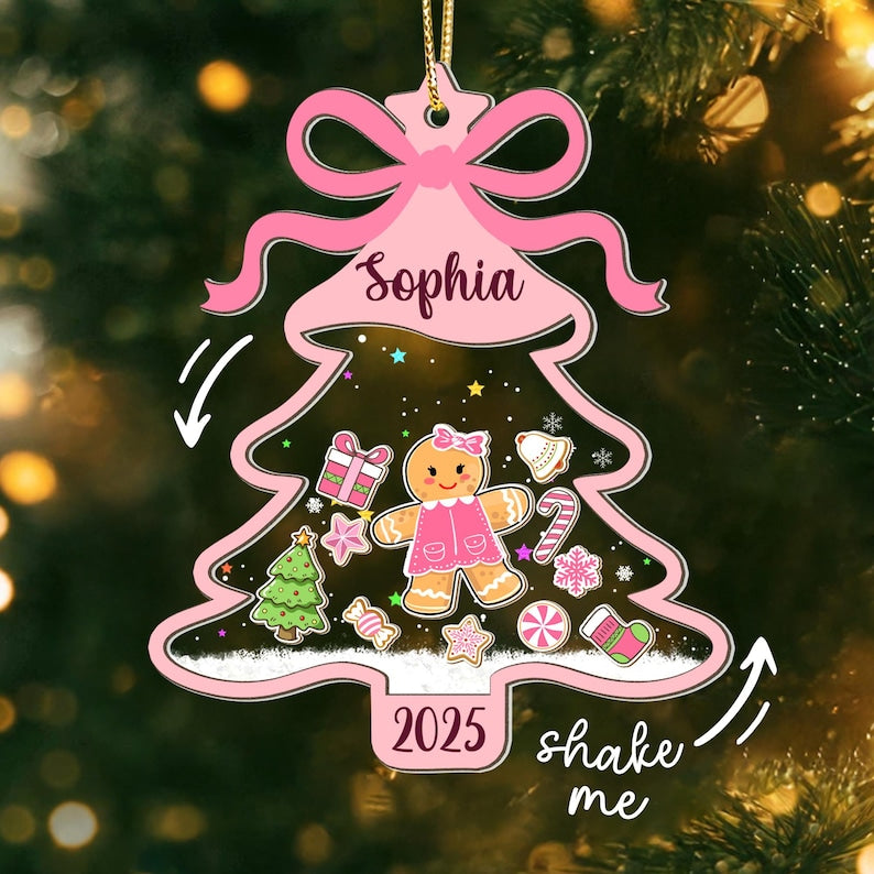 Personalized Girl Babys First Christmas Shaker Ornament: Gingerbread Kids Christmas Gift