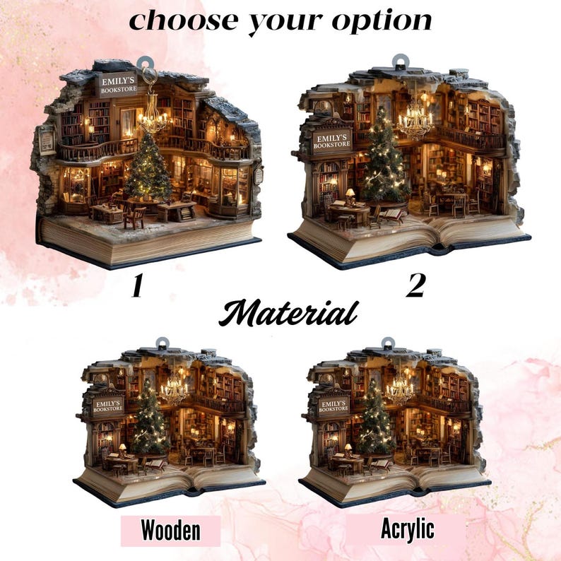 Custom Book Nook Christmas Ornament, 2D Mini Library Bookstore Scene, Personalized Name & Year, Literary Reading Nook, Xmas Tree Decor 2025