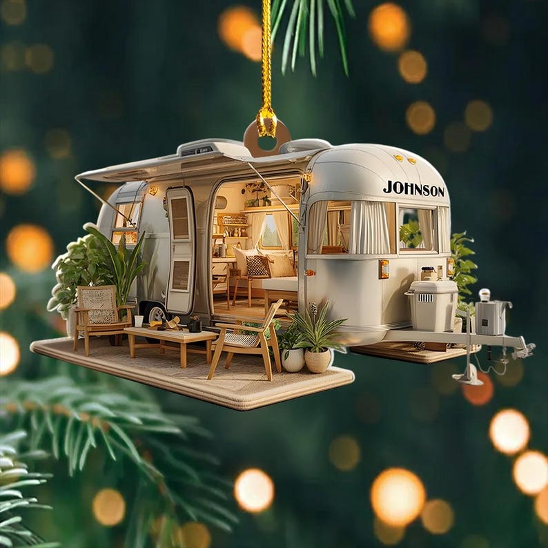 Personalized 2D Acrylic Camper Ornament, Custom RV Christmas Tree Decoration, Travel Lover Holiday Gift for Adventurers, Gift for Travel