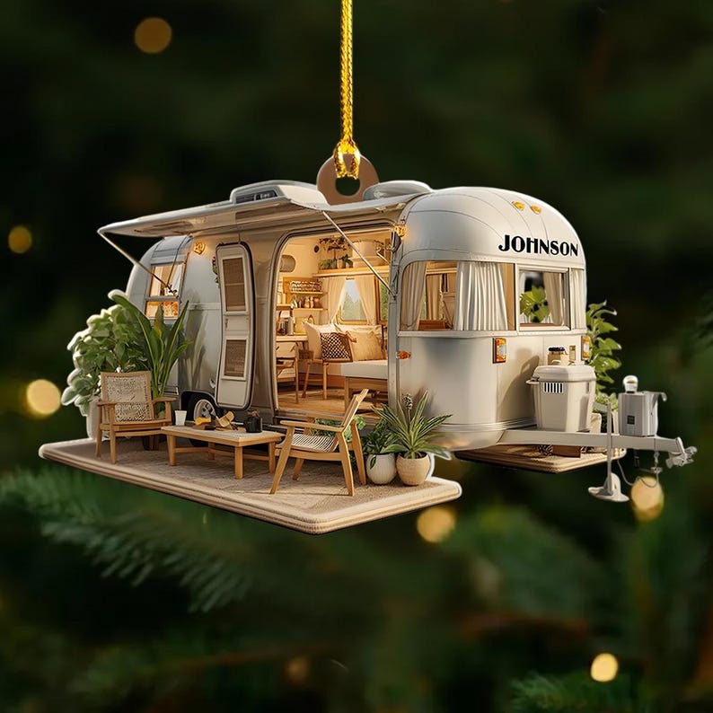 Personalized 2D Acrylic Camper Ornament, Custom RV Christmas Tree Decoration, Travel Lover Holiday Gift for Adventurers, Gift for Travel