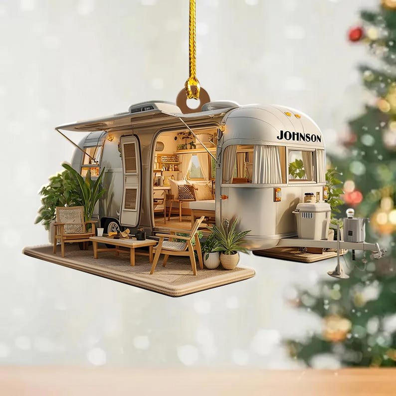 Personalized 2D Acrylic Camper Ornament, Custom RV Christmas Tree Decoration, Travel Lover Holiday Gift for Adventurers, Gift for Travel