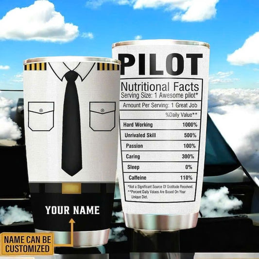 Personalized Pilot Nutritional Facts Tumbler, Gifts for Pilots, Custom Name Pilot Tumbler, Flying Outfit Tumbler, Christmas Gift For Him