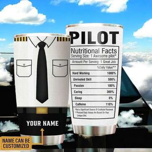Personalized Pilot Nutritional Facts Tumbler, Gifts for Pilots, Custom Name Pilot Tumbler, Flying Outfit Tumbler, Christmas Gift For Him