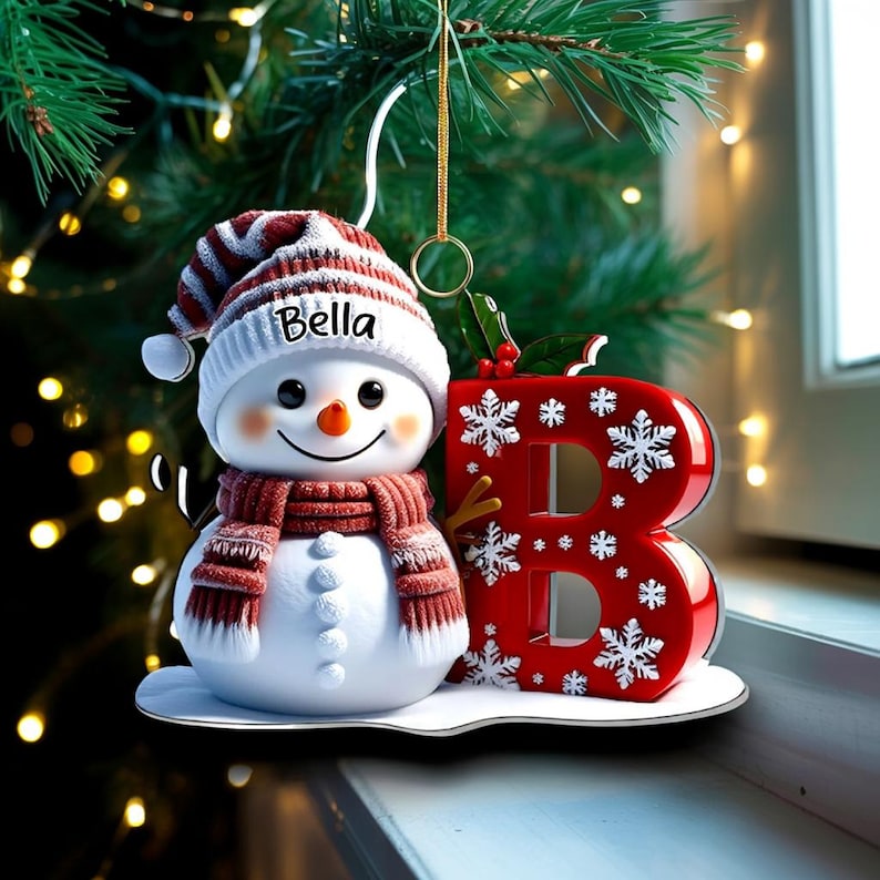 Personalized Snowman Letter Ornament, Custom Christmas Initial Ornament, Snowman with Name and Letter Ornament, Holiday Gift Keepsake 2025