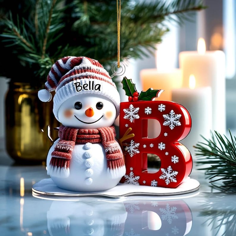 Personalized Snowman Letter Ornament, Custom Christmas Initial Ornament, Snowman with Name and Letter Ornament, Holiday Gift Keepsake 2025