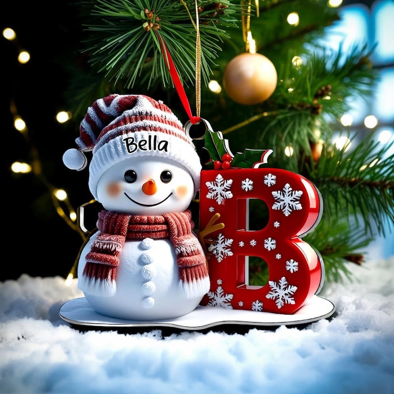 Personalized Snowman Letter Ornament, Custom Christmas Initial Ornament, Snowman with Name and Letter Ornament, Holiday Gift Keepsake 2025