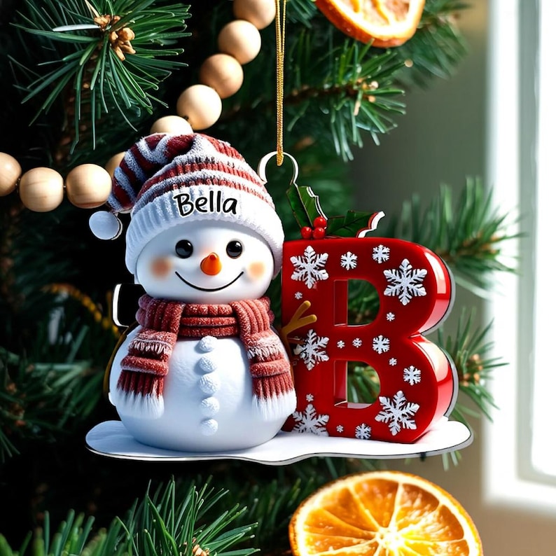 Personalized Snowman Letter Ornament, Custom Christmas Initial Ornament, Snowman with Name and Letter Ornament, Holiday Gift Keepsake 2025