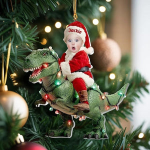 Personalized Baby Riding Dinosaur Ornament, Custom Photo Christmas Ornament, Funny Santa Kid Ornament, Dinosaur Christmas Tree Keepsake 2025