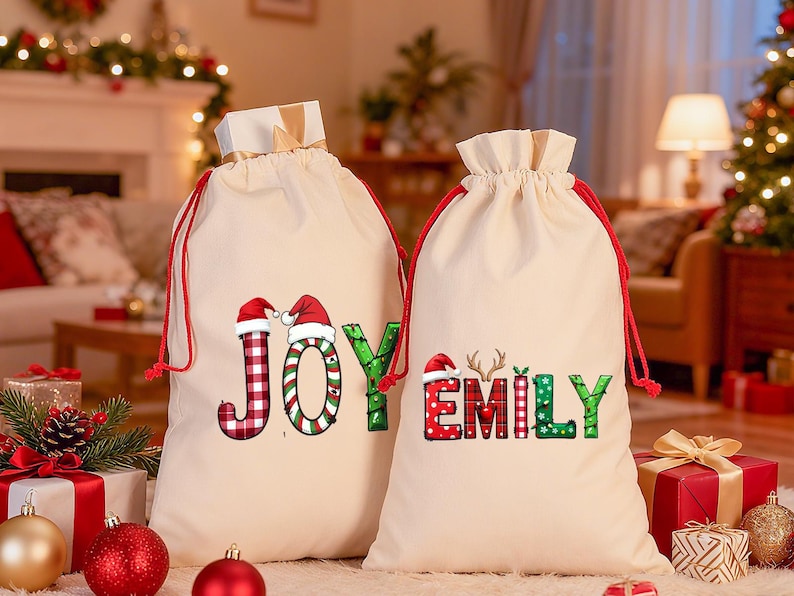 Custom Santa Sack With Name,Personalized Family Christmas Gift Bag,Monogram Christmas Present Bag,Kids Christmas Gift Bag, Xmas Stocking.