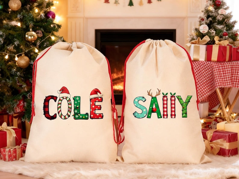 Personalized Family Christmas Gift Bag,Custom Name Santa Gift Bag,Monogram Christmas Eve Bag,Large Santa Bag,Xmas Gift For Kids,Xmas Decor.