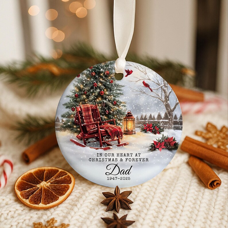 Custom Memorial Ornament Dad Remembrance Christmas Keepsake, Mom Loss Gift Memorial Day Glass Ornament, Loss of Father Gift In Loving Memory