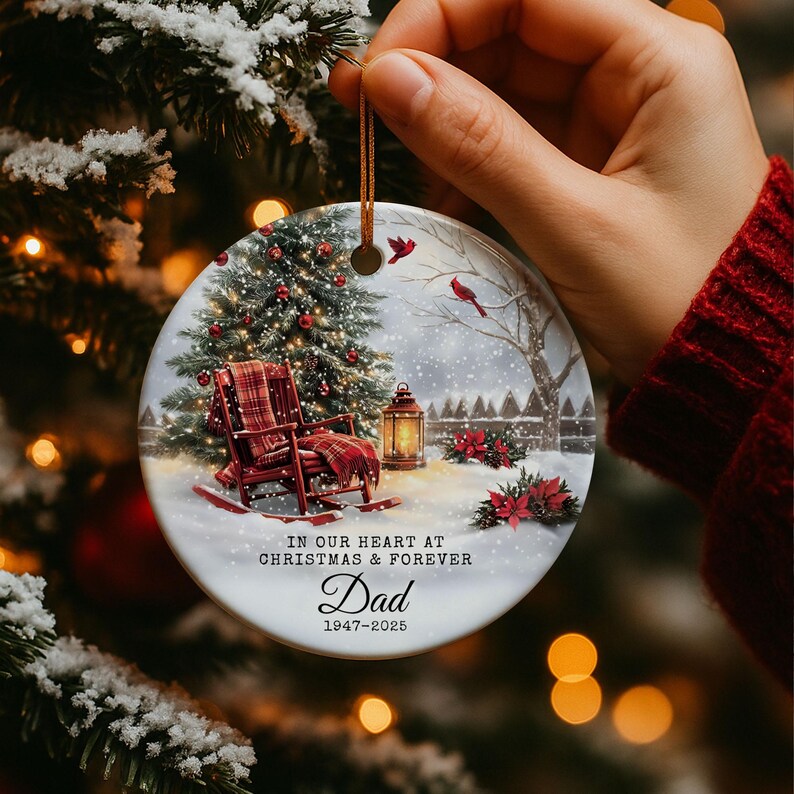 Custom Memorial Ornament Dad Remembrance Christmas Keepsake, Mom Loss Gift Memorial Day Glass Ornament, Loss of Father Gift In Loving Memory
