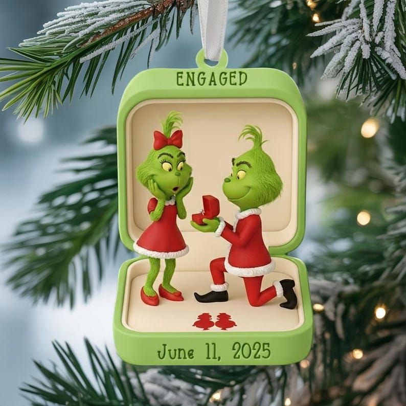 Custom Grinch Couple Engaged Acrylic Ornament, Grinch Ornament, Couple Ornament, Christmas Ornament, Newlywed Ornament The Grinch Xmas Decor