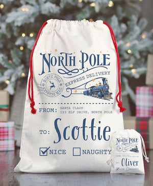 North Pole Express Delivery Sack, Custom North Pole Express Delivery Santa Bag from Santa Bag from North Pole Express Delivery Present Bag