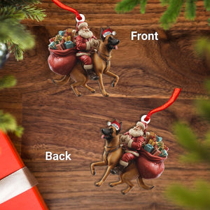 Personalized Malinois dog and Santa Christmas Wood Ornament, Flat 2D Holiday Tree Decor Gift for Dog Lovers, Families, Pet Keepsakef Gift