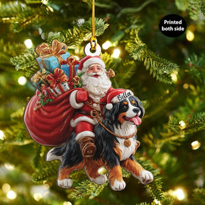 Personalized Bernese Mountain dog and Santa Christmas Wood Ornament, Flat 2D Holiday Tree Decor Gift for Dog Lovers, Families Pet Keepsakef