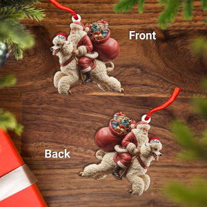 Personalized Poodle Dog and Santa Christmas Wood Ornament, Flat 2D Holiday Tree Decor Gift for Dog Lovers, Families Pet Keepsakef