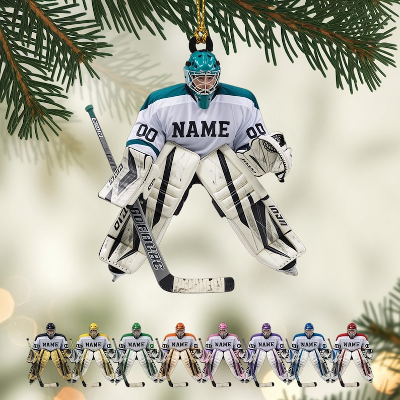 Personalized Hockey Goalie Ornament 2025, Christmas Ornament, Tree Hanging Decor, Flat 2D Acrylic, Custom Name & Number Sports Gift