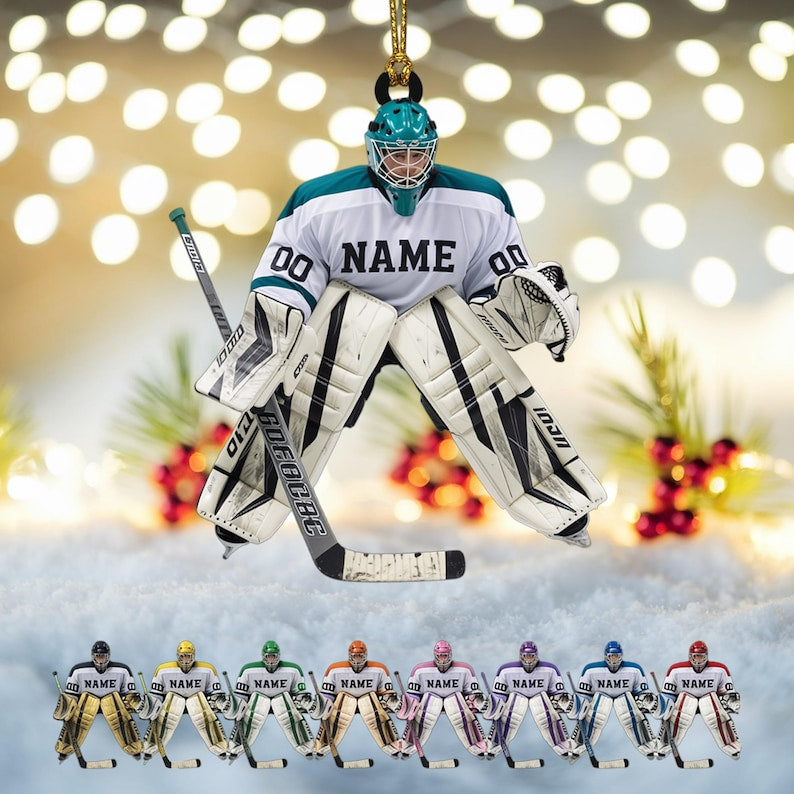 Personalized Hockey Goalie Ornament 2025, Christmas Ornament, Tree Hanging Decor, Flat 2D Acrylic, Custom Name & Number Sports Gift