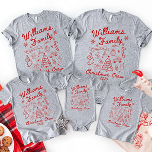 Custom Family Christmas Shirt Matching Holiday Doodle Xmas Tee Personalized Name Christmas Tshirt Christmas Crew Squad Santa Youth Baby