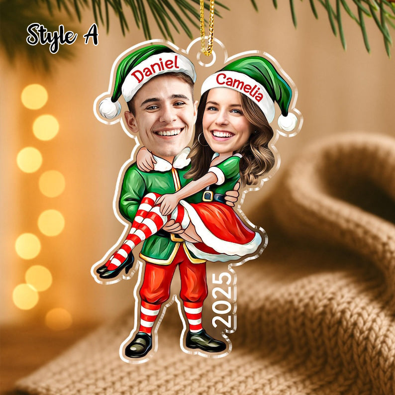 Custom Couple Elf Photo Christmas Ornament 2025, Custom Face Couple Ornament, Funny Couple Ornament, Couple Christmas Keepsake