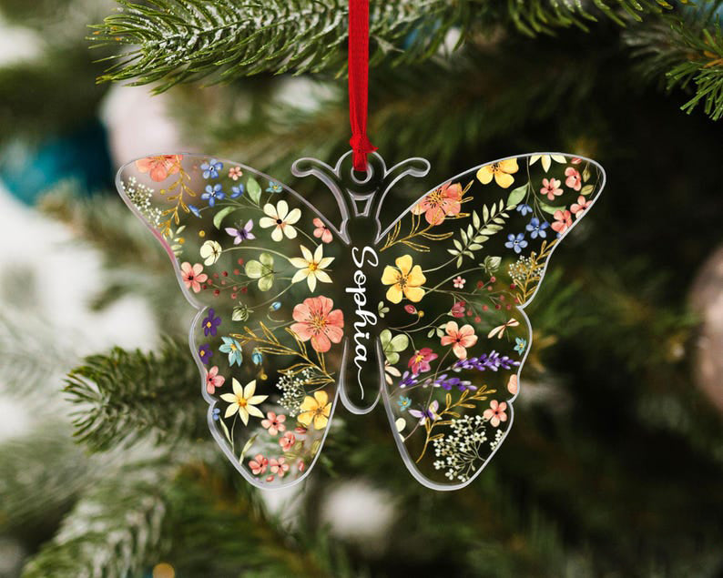 Personalized Butterfly with Kids Name, Butterfly Christmas Ornament, Custom Girls Name Ornament, Gift for Grandkids, Christmas Decor 2025