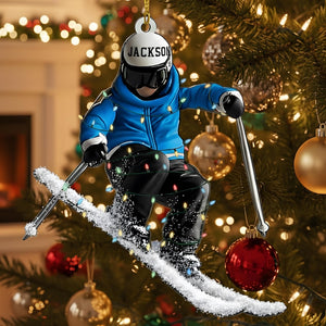 Personalized Skiing Ornament: Acrylic Christmas Gift for Skiers