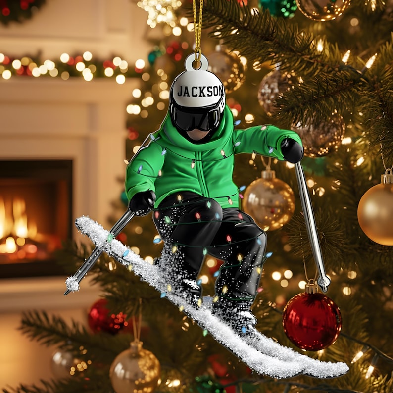 Personalized Skiing Ornament: Acrylic Christmas Gift for Skiers