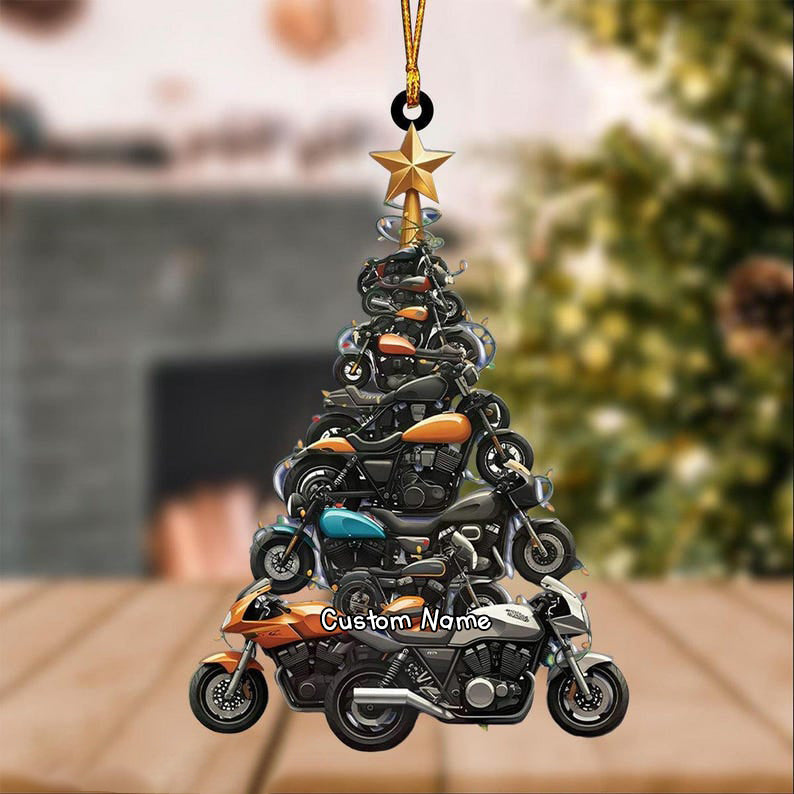 Motorcycle Christmas Tree Ornament, Gift for Motorcycle Lover, Biker Holiday Decoration, Biker Christmas Ornament, Cool Xmas Decor for Rider