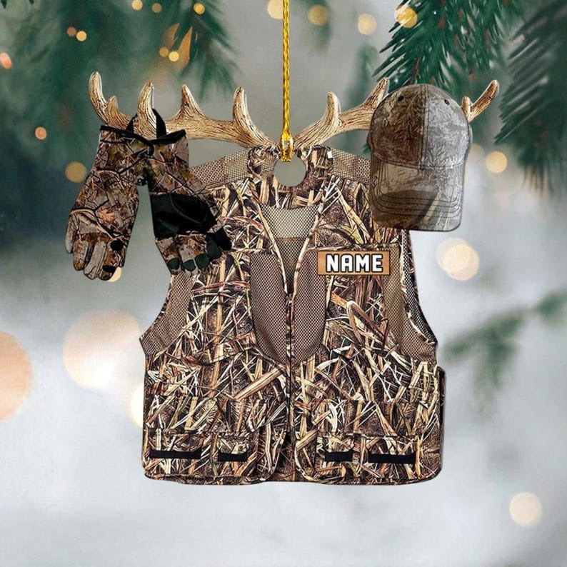 Personalized Hunting 2D Flat Acrylic Ornament, Gift for Deer Hunting Lovers, Hunter Christmas Ornament, Custom Hunting Ornament, Hunter Gift