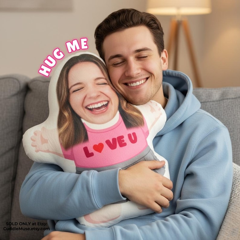 Customized Face Photo Pillow - DIY Cute Girl Plush Pillow, Couple Toys Dolls, Birthday Gift For Him & Her, Valentine's Day gift