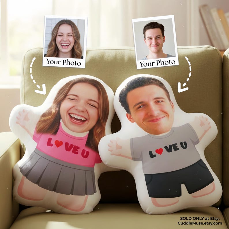 Customized Face Photo Pillow - DIY Cute Girl Plush Pillow, Couple Toys Dolls, Birthday Gift For Him & Her, Valentine's Day gift