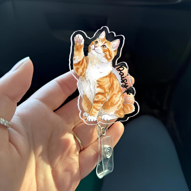 Personalized Acrylic Portrait From Photo Badge Reel: Dog, Cat Retractable ID Holder