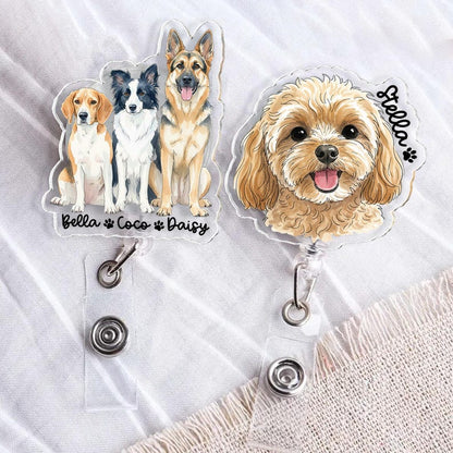 Personalized Acrylic Portrait From Photo Badge Reel: Dog, Cat Retractable ID Holder