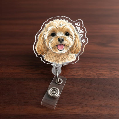 Personalized Acrylic Portrait From Photo Badge Reel: Dog, Cat Retractable ID Holder