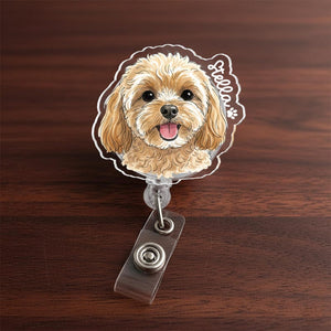 Personalized Acrylic Portrait From Photo Badge Reel: Dog, Cat Retractable ID Holder