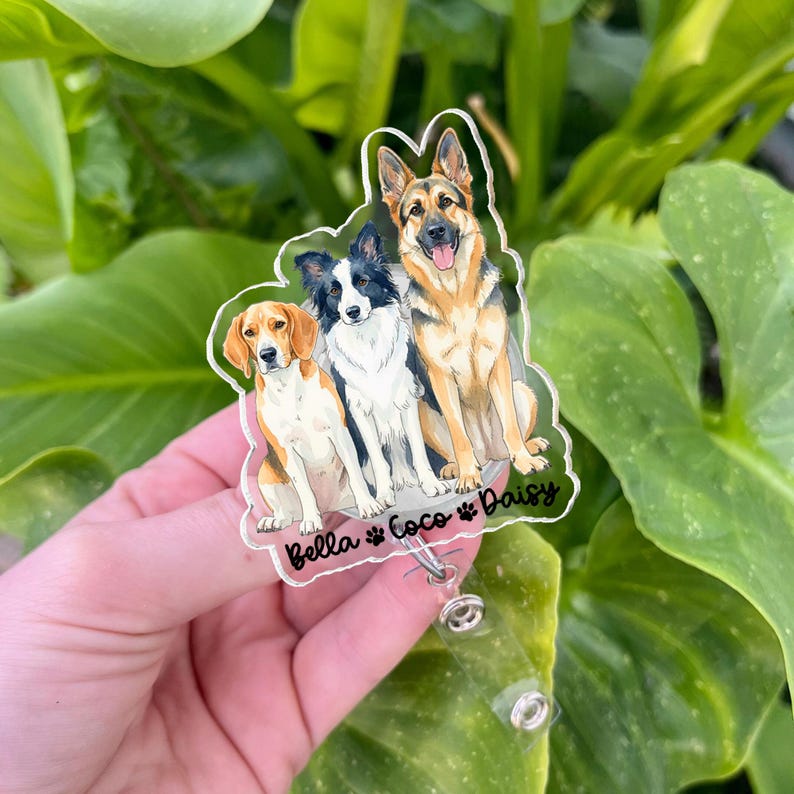 Personalized Acrylic Portrait From Photo Badge Reel: Dog, Cat Retractable ID Holder