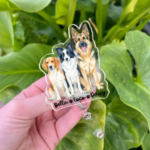 Personalized Acrylic Portrait From Photo Badge Reel: Dog, Cat Retractable ID Holder